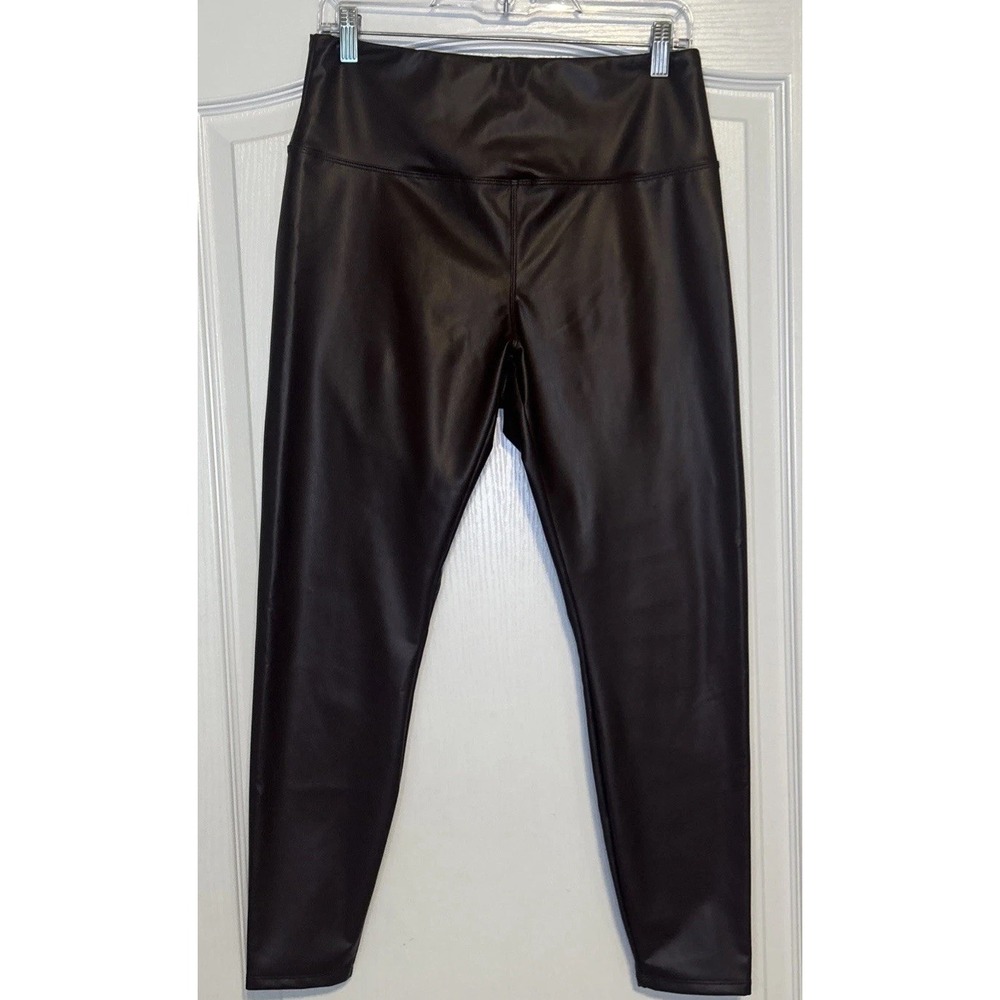 Halara Faux Leather Pants Leggings Brown Womens Size L Skinny High Rise NWT